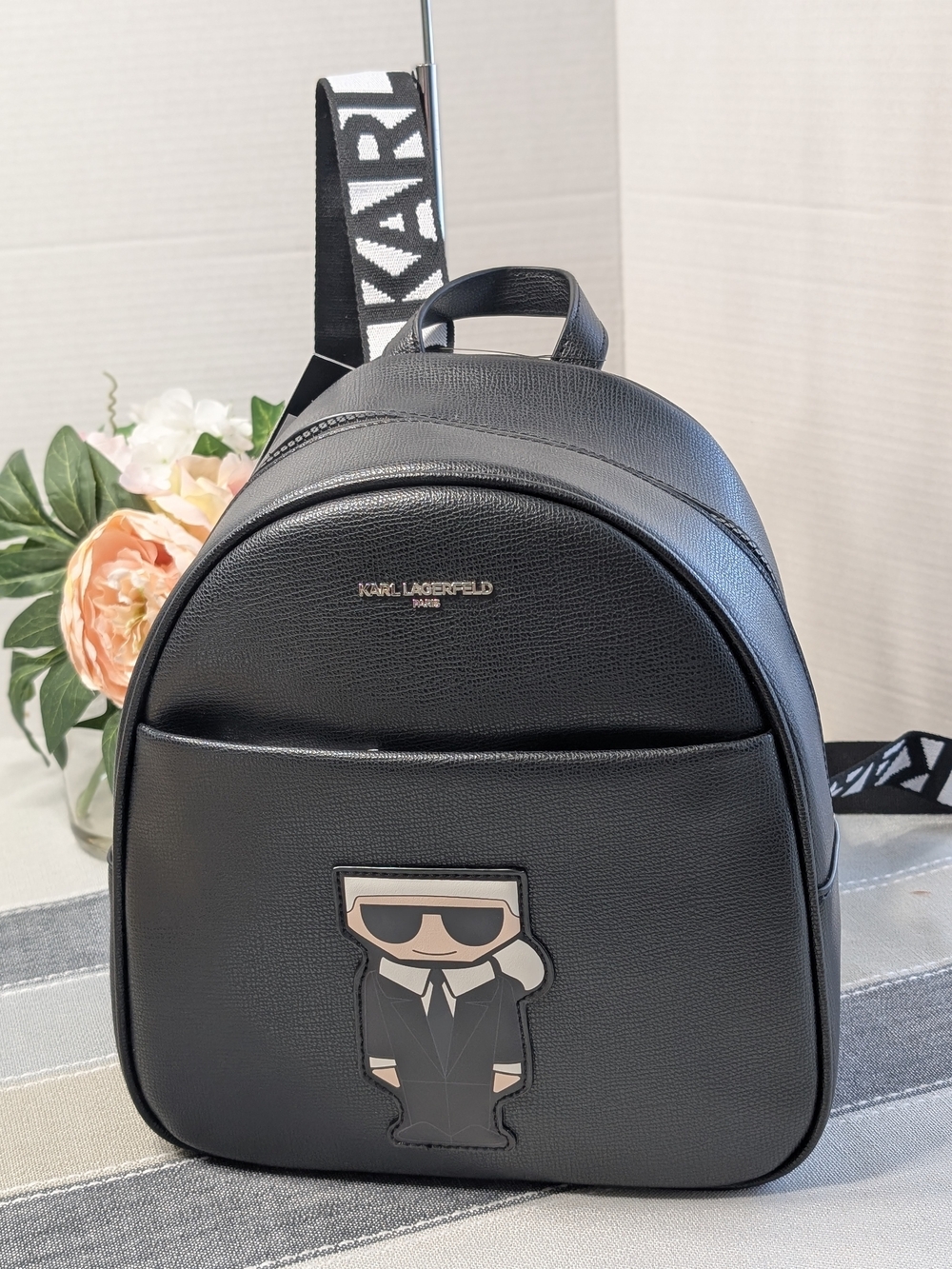 Karl Lagerfeld Black Mini Backpack with Character Patch - Picture 2 of 8